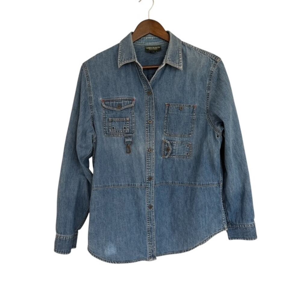 Vintage Lauren Jeans Co Ralph Lauren Denim Snap Front Shirt - Size 12 - 90s